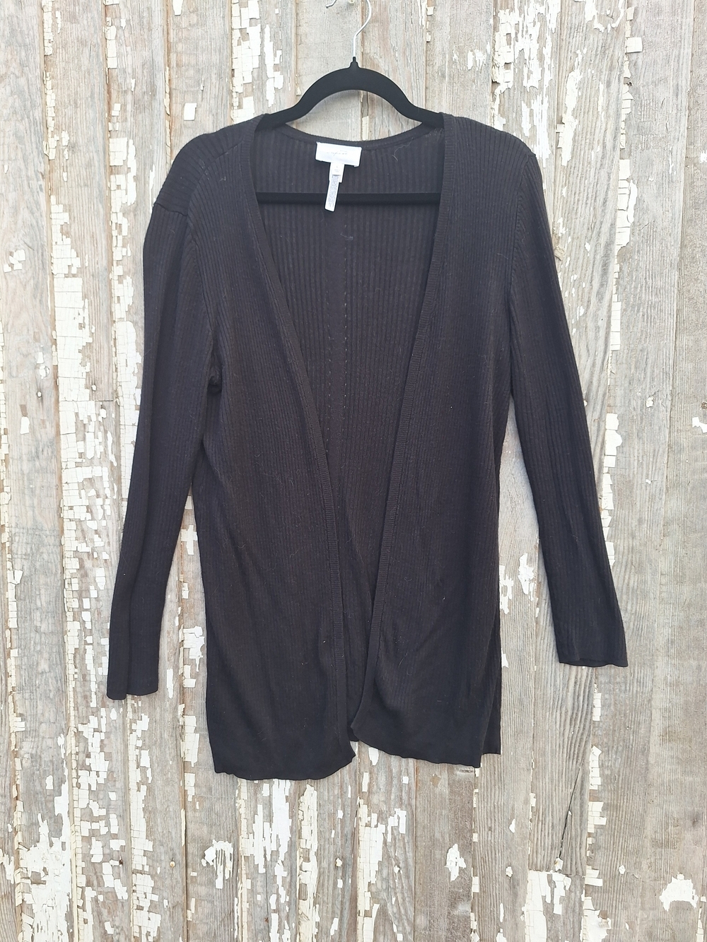 Soma Black Ribbed Open-Front Lightweight Cardigan Size Large